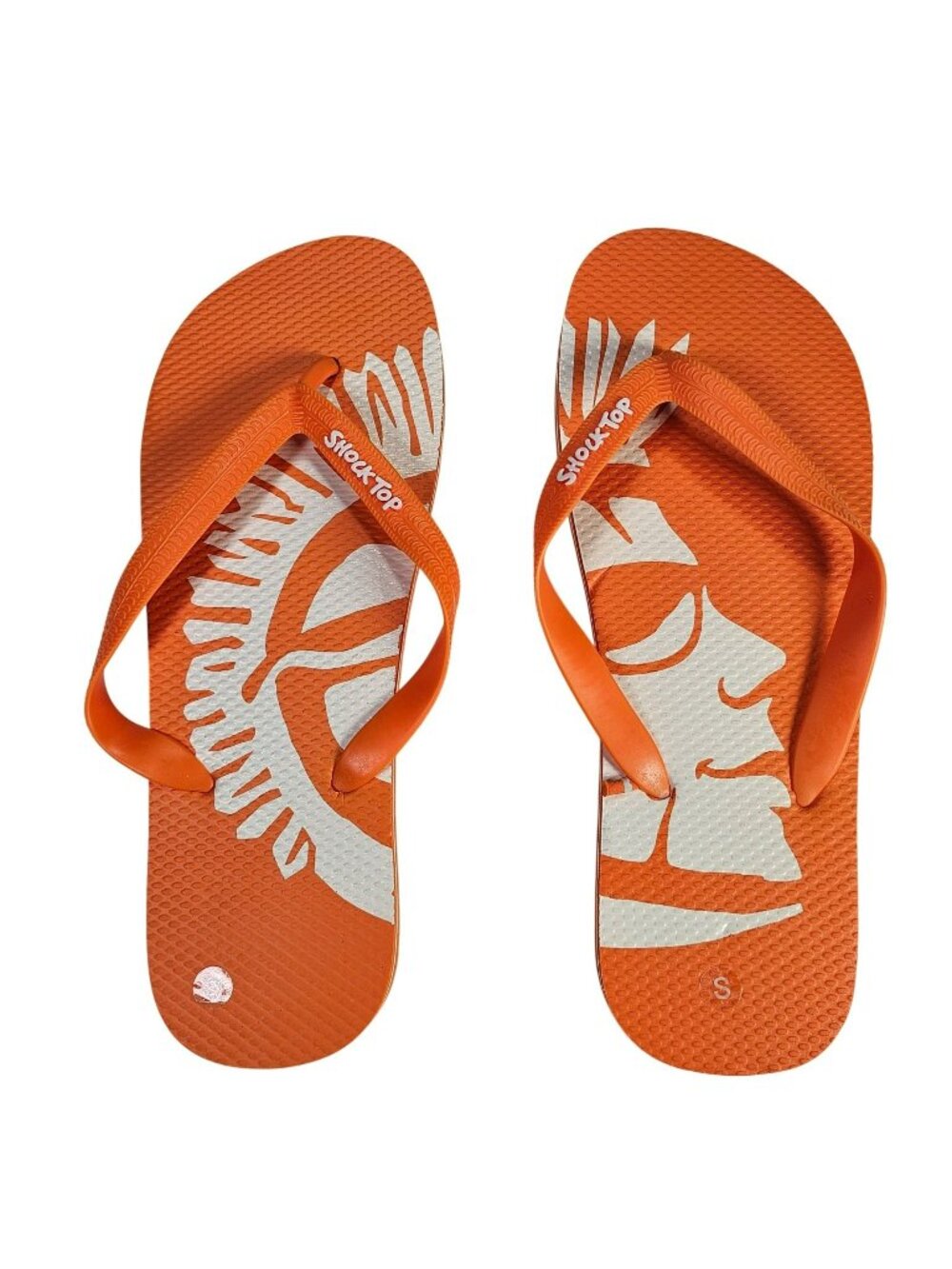 Shock Top Beer Graphic Flip-Flops Sandals Promo Shoes Size S Orange / White